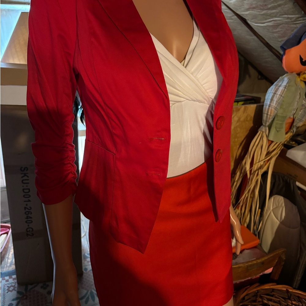 Women's Red Blazer & Skirt Suit - Picture 5 of 5